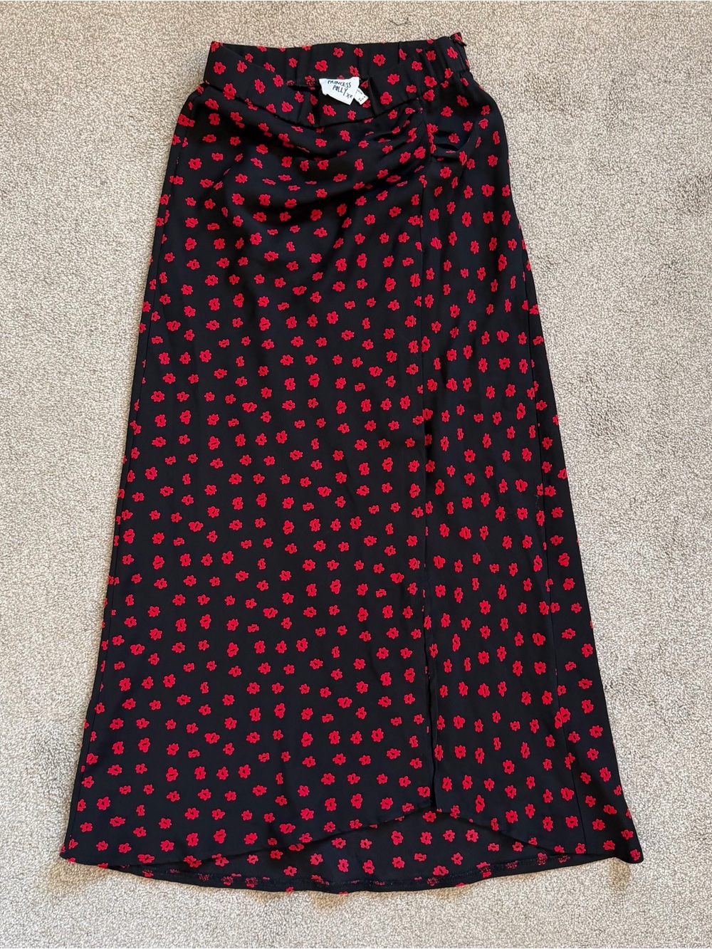 Princess Polly Black Maxi Skirt with Red Floral Print